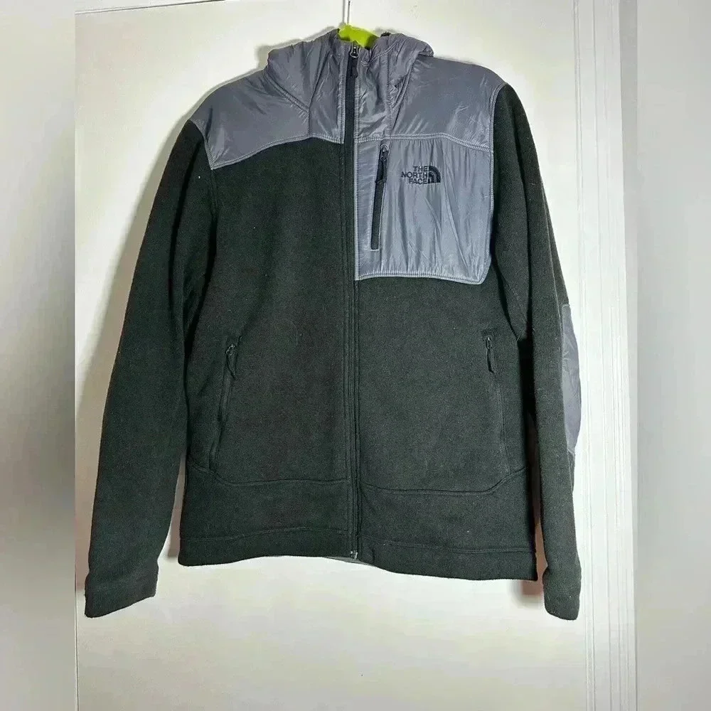 The North Face Gordon Anza Black Grey Full Zip Windbreaker Hooded zip up Fleece